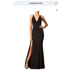 Dress the population Black Iris Slit Crepe Gown Small NWT